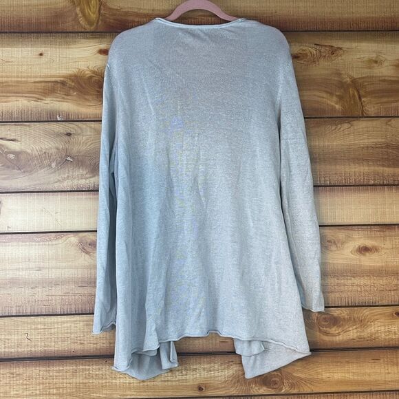 J‎ Jill Cardigan Sweater Womens XL Linen Blend Open Long Sleeve Gray Pockets - Picture 2 of 5